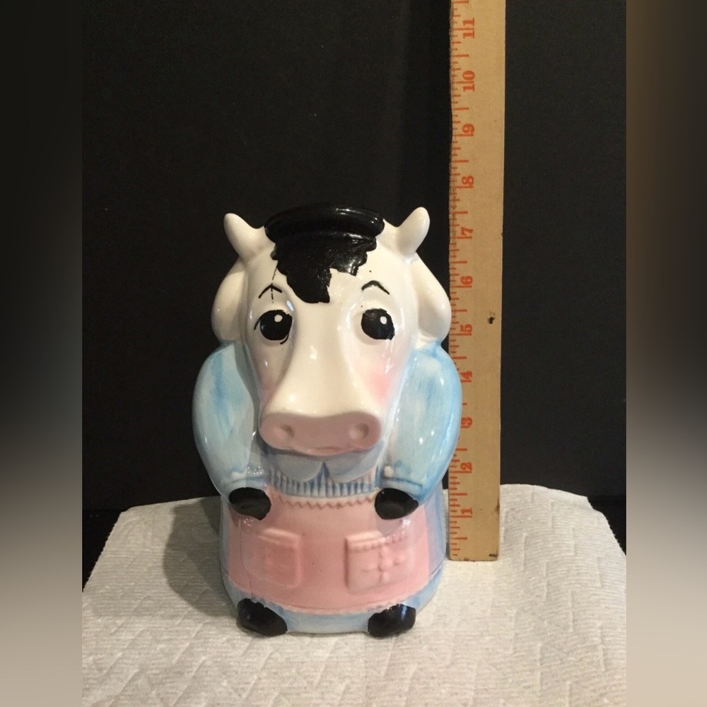 Vintage Ceramic Cow Planter in Pink and Blue, Japan